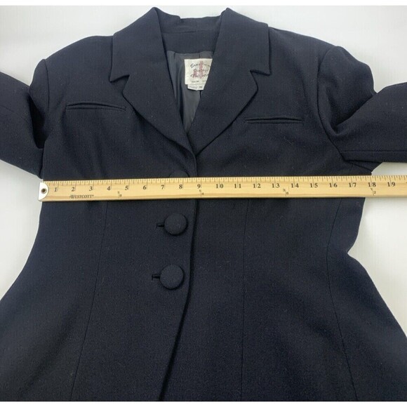 BOGO Broadway Vintage Collection Black Wool Blazer Three Button High Low Women M - Picture 10 of 12